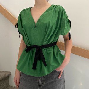 Lanvin Green Cotton Poplin Blouse, size 38 (fits like a size 2) ** AS IS **